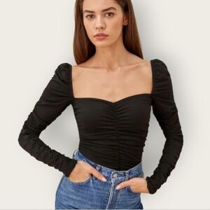 REFORMATION 'EZRA' Ruched Knit Top Size Small Black